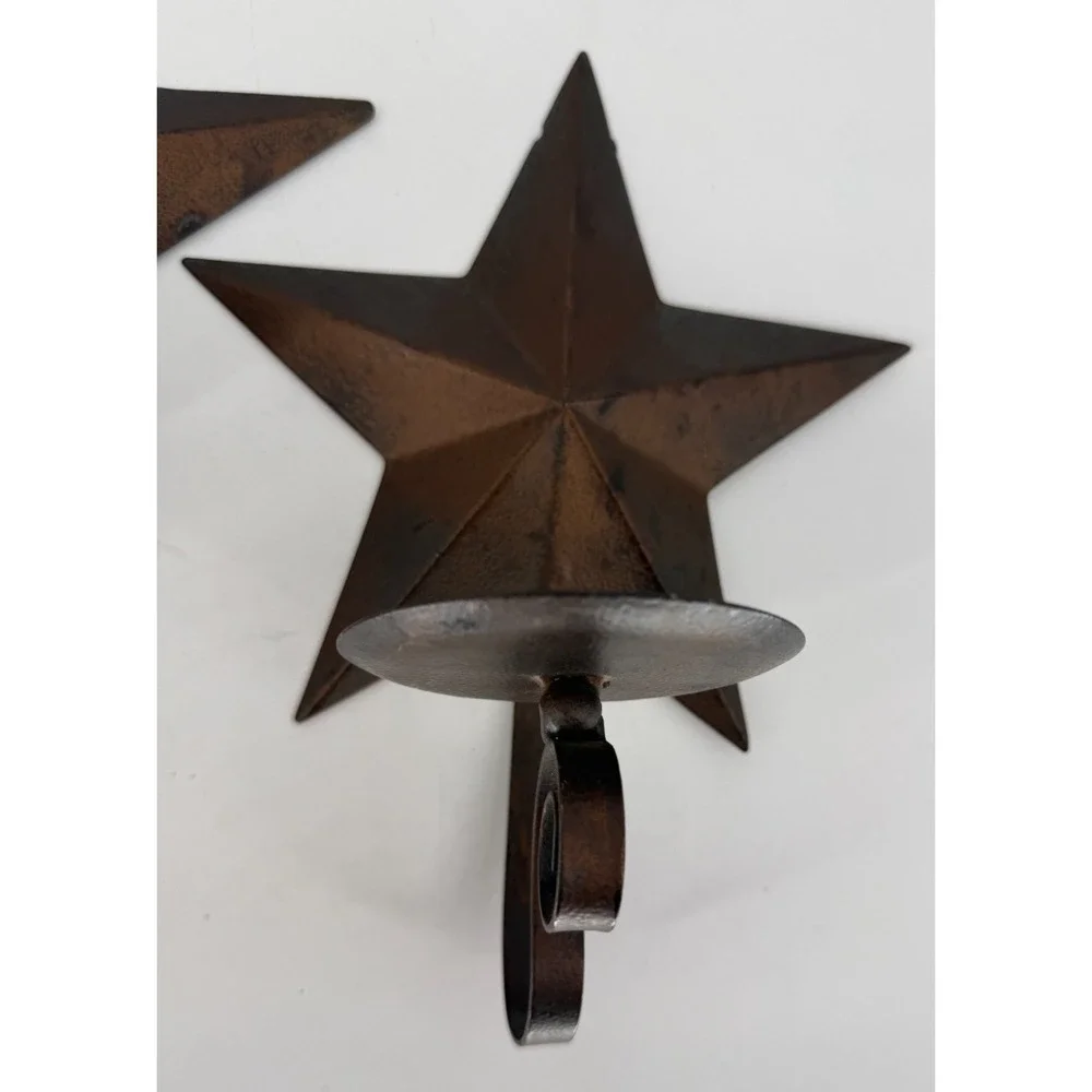 Rustic Metal Star Wall Sconce‎ Candle Holder Set Primitive Farmhouse Decor
